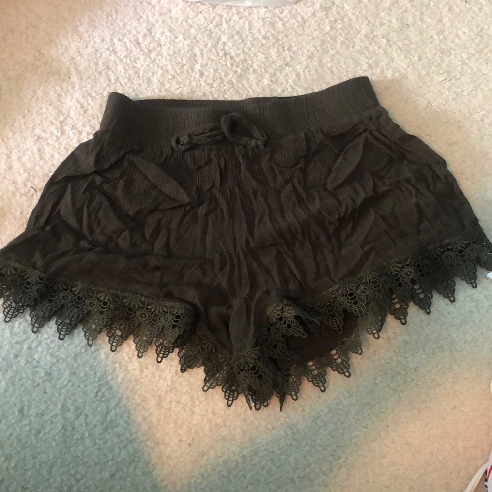 Army green flowy shorts